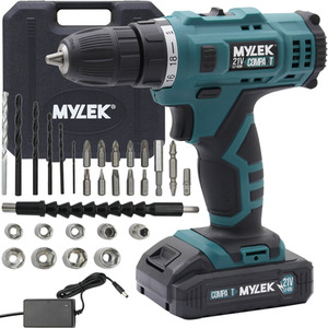 MYLEK Cordless Drill 21V With 29-Piece Accessory kit and Case - Blue by Mylek