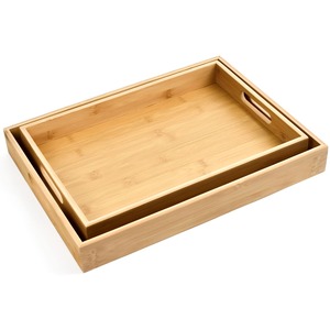 Set of 3 Wooden Bamboo Breakfast Trays - Brown by Maison Des Cadeaux