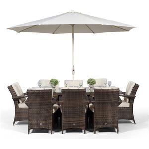 Arizona Square Rattan Patio Dining Set with Ice Bucket Drinks Cooler - Brown / 8 by Giardino