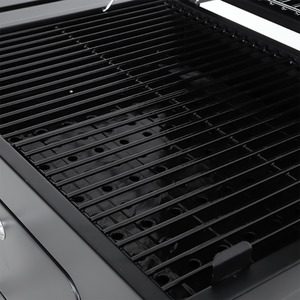 Mobile 2-layer Charcoal Grill BBQ Cooker with Side Shelves - Black / 138cm by Livingandhome