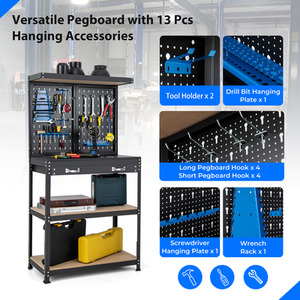 Workbench with Pegboard - Blue by Costway
