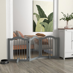 PawHut Wooden Foldable Small Sized Dog Gate - Grey by PawHut