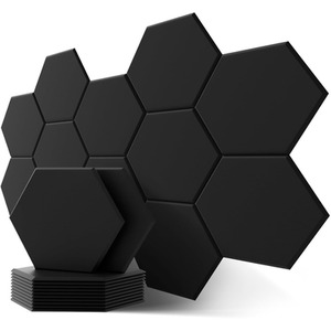 Set Of 12 Hexagon Self Adhesive Acoustic Wall Panels Tiles - Black by Gr8 Home