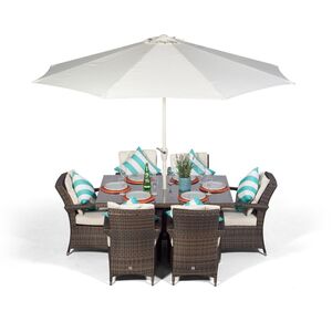 Arizona Square Rattan Patio Dining Set - Brown / 6 by Giardino