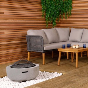 Round Magnesia Fire Pit - Black, Stone by Charles Bentley