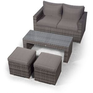 Giardino Sydney Rattan 2 Seater Sofa Set with Coffee Table and 2 Stools - Grey by Giardino