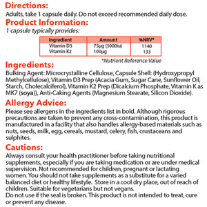 Vitamin D 3,000 IU and Vitamin K2 100ug MK7 90 Capsules - White by Pharmanostix