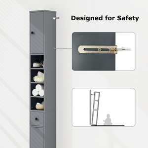 Slim Bathroom Tall Cabinet - Grey by Costway