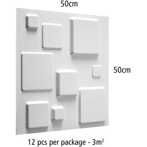 3D Wall Panels - White / Squares Design by WALPLUS