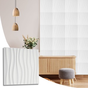 3D Wall Panels (50x50 cm) PVC Cladding Panel in White Waves Design by NOVECRAFTO
