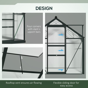 Outsunny Polycarbonate Walk-In Aluminium Garden Greenhouse - Grey, Clear / 6x8ft by Outsunny
