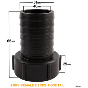 IBC S60x6 (2 inch) Female to (2 inch) Hose Tail - Black / 0.09kg by DNA PACKAGING LTD