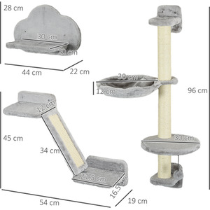 PawHut Wall Mounted Cat Shelves - Grey by PawHut