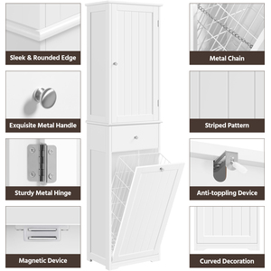 Freestanding Tall Bathroom Cabinet with Laundry Basket - White by Yaheetech