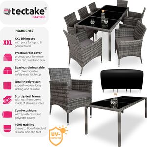 Rattan Garden Furniture Set 81 With Protective Cover - Mottled Grey/Grey by tectake