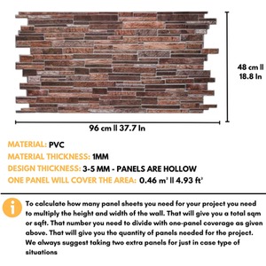 3D Wall Panels (96x48 cm) PVC Cladding Panel Rock Stone Effect by NOVECRAFTO