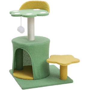 Cat Tree with Hanging Ball Toy and Scratching Post - Green + Yellow by Livingandhome
