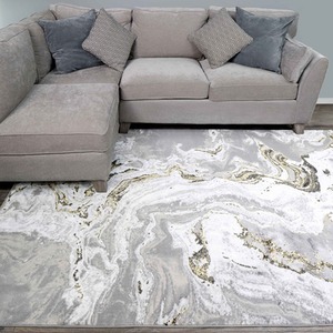 Grey Gold Metallic Distressed Marble Effect Area Rug by The Rug House