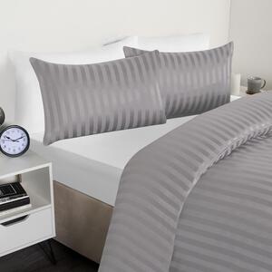 Satin Stripe Duvet Set - Silver / Single by OHS