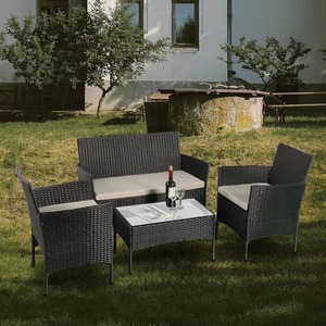 Amazon 4 Piece Garden Rattan Set - Black & Grey by Madefor.living