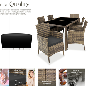 Rattan Garden Furniture Set 61 With Protective Cover - Nature/Dark Grey by tectake