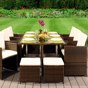 11 Piece Cube Rattan Garden Furniture Set - Golden Brown by Comfy Living
