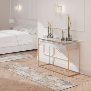 Warm Beige Grey Distressed Abstract Geometric Motif Area Rug by The Rug House