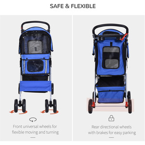 PawHut Pet Stroller Cats Foldable Travel Carriage with Wheels Zipper - Blue by PawHut