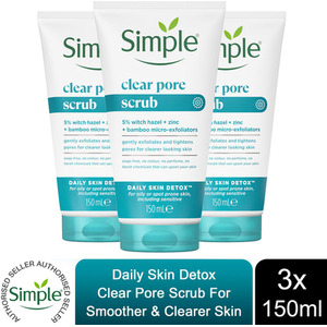 Simple Daily Skin Detox Pore Polishing Face Scrub for Oily Skin, 150ml - Buy 3 by Simple