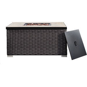 Square Rattan Outdoor Gas Fire Pit Table with Screen - Brown by Teamson Home