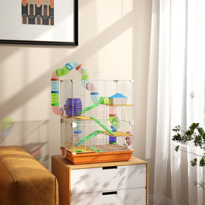 Pawhut 5 Tier Hamster Cage Carrier Habitat with Exercise Wheels, Green - Orange by Pawhut