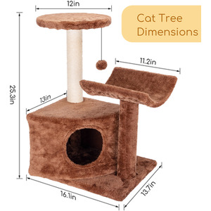 Cat Tree Tower Brown Kitten Scratching Post with Bed - Cat Tree Brown by Nobleza