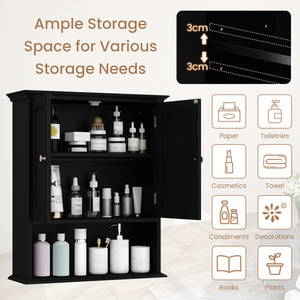 Bathroom Cabinet Wall Mounted Medicine Cabinet - Black by Costway