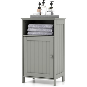Bathroom Floor Cabinet Single Door Side Cabinet - Grey by Costway