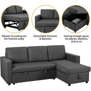 L-Shaped Sofa Bed with Pull Out Storage - Dark Grey by Yaheetech