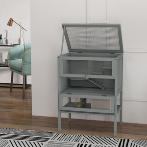 PawHut Wooden Hamster Cage 3 Tier House With Storage Shelf - Grey by PawHut