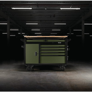 Draper Bunker Roller Workstation with Workbench - Green / Roller Tool Cabinet, 14 Drawer by Draper