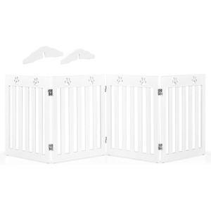 4-Panel Dog Gate Folding Dog Fence - White by Costway