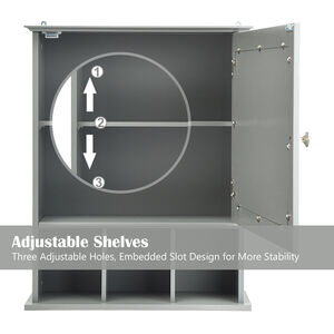 Bathroom Wall Cabinet Display Shelving Unit - Grey by Costway