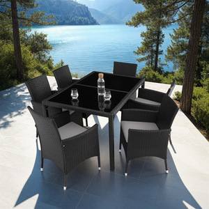 Rattan Garden Furniture Set 61 With Protective Cover - Black/Grey by tectake