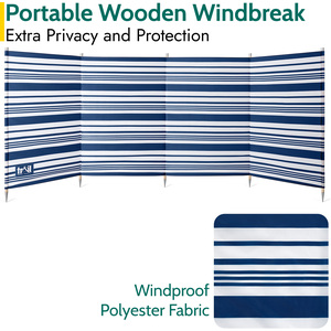 Striped Wooden Pole Camping Windbreak - Navy Blue / 360cm by Trail