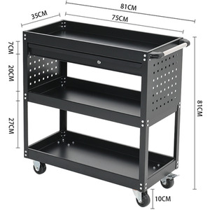 3-Tier Mobile Tool Cart with Lockable Storage Drawer - Black by Kidkid