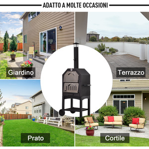 Outsunny Charcoal 2 Tier Freestanding Pizza Oven - Black by Outsunny