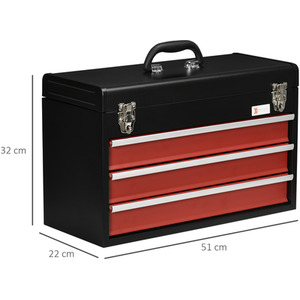 DURHAND Drawer Tool Chest Lockable Tool Box Ball Bearing Runners - Black, Red / 32cm by DURHAND
