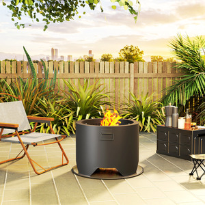 Outsunny Outdoor Round Fire Pit with Lid, Firepit with Fire Poker - Black by Outsunny