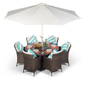 Savannah Round Rattan Patio Dining Set - Brown / 6 by Giardino