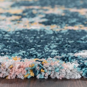 Blue Ochre Bold Distressed Abstract Shaggy Living Area Rug - Multicolour / 230cm by The Rug House