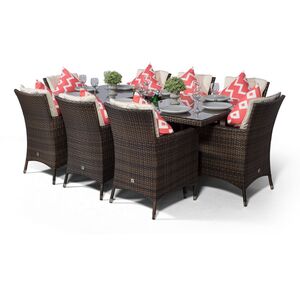 Savannah Square Rattan Patio Dining Set with Ice Bucket Drinks Cooler - Brown / 8 by Giardino