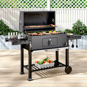 Outdoor Height-adjustable Charcoal BBQ with Side Table - Black by Kidkid