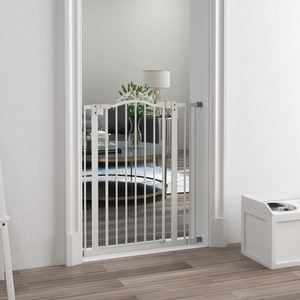 PawHut Adjustable Metal Pet Gate Safety Barrier - White / 74 - 80 cm / 94cm by PawHut